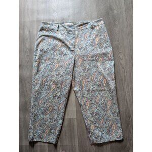 Talbots Womens Paisley Cropped Pants Size 14 Cotton Blend Multicolor